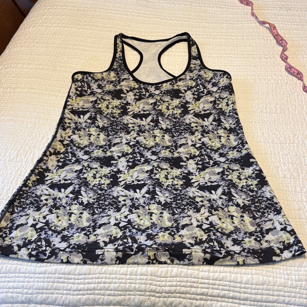 Lululemon Athletica Black and Yellow Floral Tank Top
